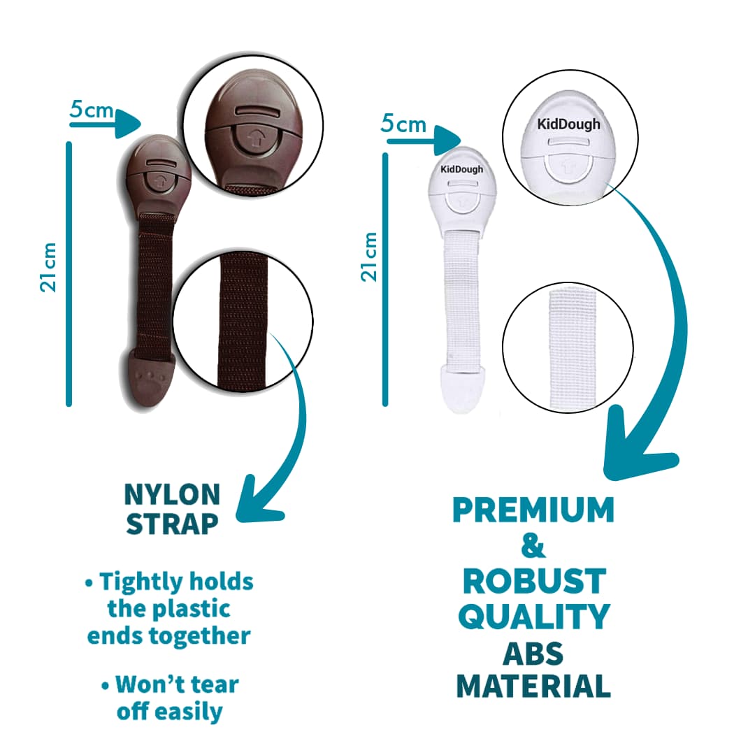 Kiddough Furniture Safety Locks for Kids - Pack of 4 White + 4 Brown