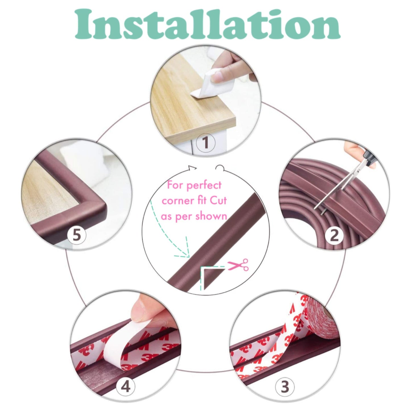 Kiddough Baby Proofing Safety Strip And Corner Guard (2 Mtrs Roll + 4 Guards, Brown)