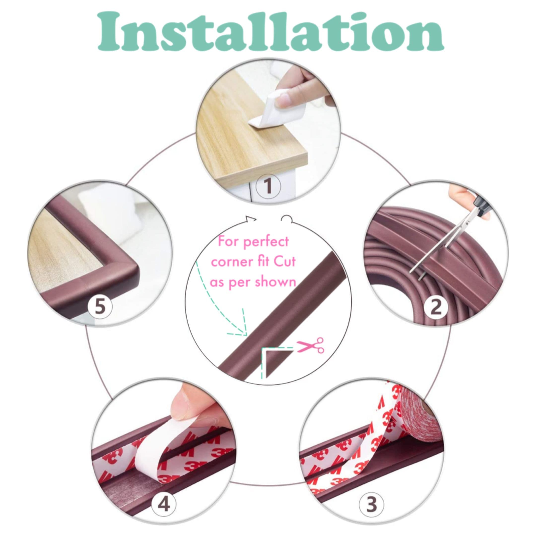 Kiddough Baby Proofing Safety Strip And Corner Guard (2 Mtrs Roll + 4 Guards, Brown)