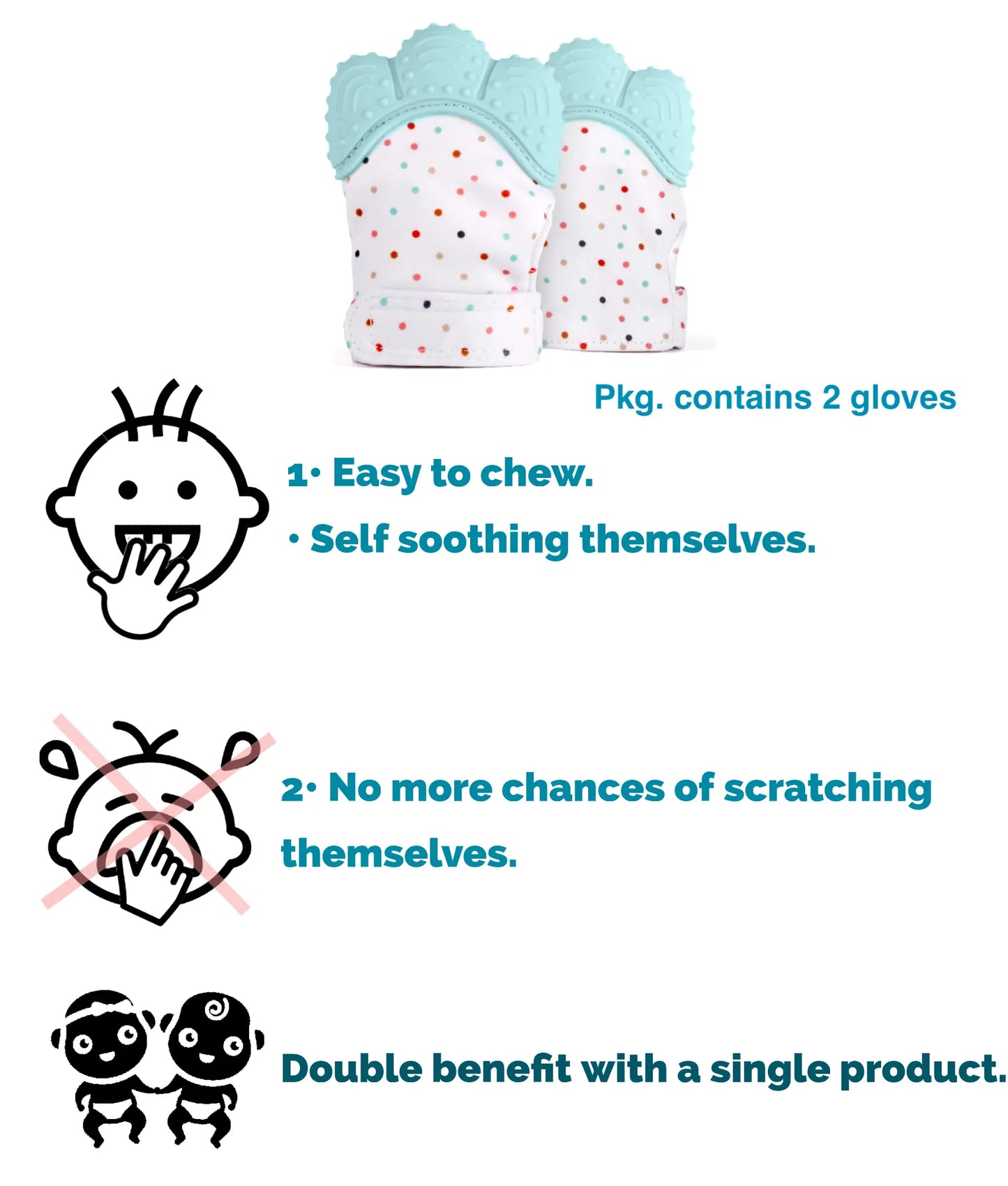 Kiddough Baby Teething Soft Mitten Teether Glove (Pack Of 2, Sea Green)