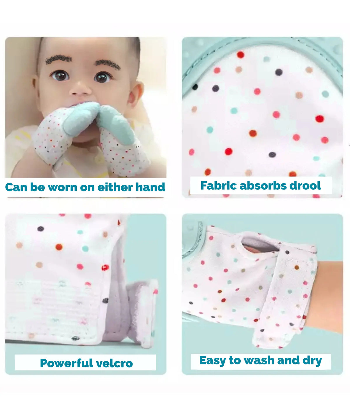 Kiddough Baby Teething Soft Mitten Teether Glove (Pack Of 2, Sea Green)