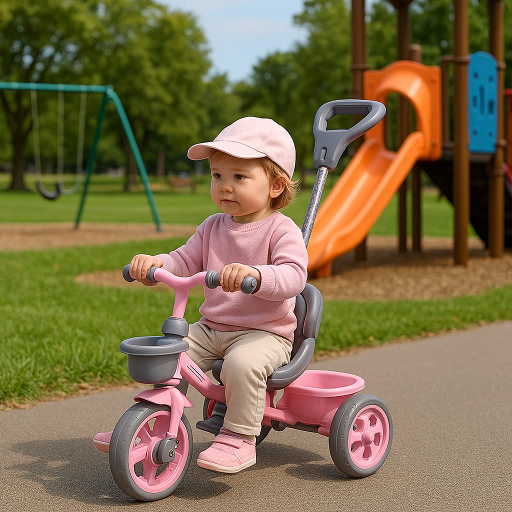 Tricycle for 1-5 Years with Parental Control, EVA Wheels, Basket, Bell, Cushion Seat & Seat Belt | Baby Cycle with Printed Handle & 30kg Capacity Main image