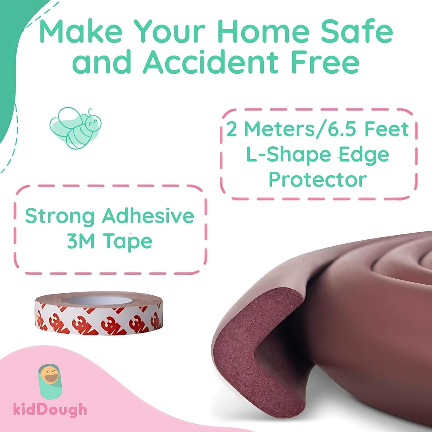Kiddough Baby Proofing Extra Thick Safety Strip, Furniture Edge and Corner Protector - 2 Mtrs