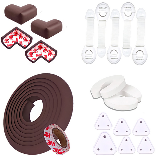 Baby Safety Kit - 5 Meters Safety Strip + 4 Corner Guards + 2 C-Shape Door Stoppers + 6 Socket Guards + 5 Child Safety Locks for Drawers, Cabinets