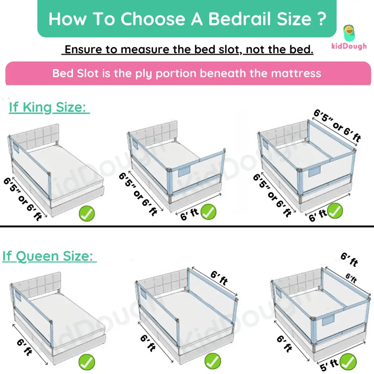 Kiddough Bed Railing for Baby Safety (6.5ft*6ft*6.5ft, Three Sides, Grey)