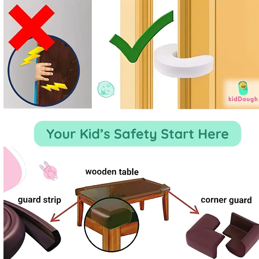 Baby Proofing Kit with 5M Edge Protector, 4 Corner Guards, 6 Socket Guards, 2 Door Guards, 5 Safety Locks, Brown