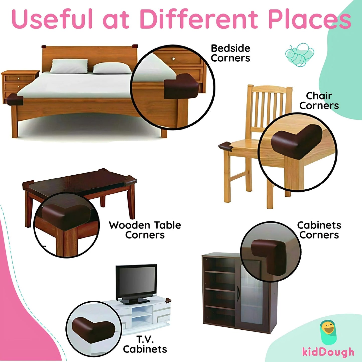 Kiddough Baby Proofing Safety Strip And Corner Guard (2 Mtrs Roll + 4 Guards, Brown)