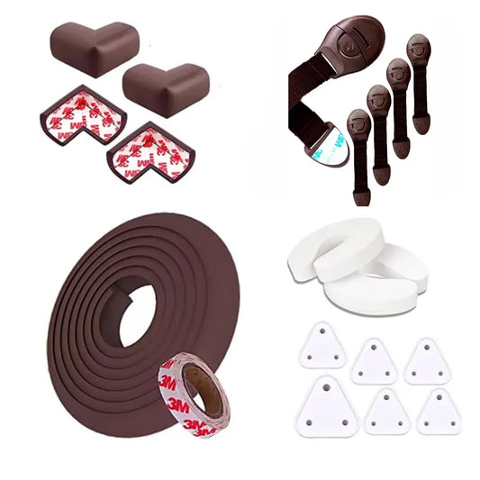 Baby Proofing Kit with 5M Edge Protector, 4 Corner Guards, 6 Socket Guards, 2 Door Guards, 5 Safety Locks, Brown