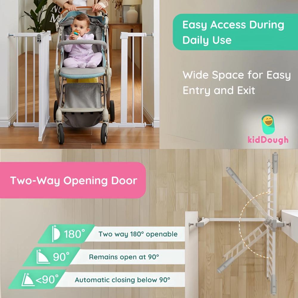 Kiddough Baby Safety Gate - (124-131cms Adjustable Width Coverage)