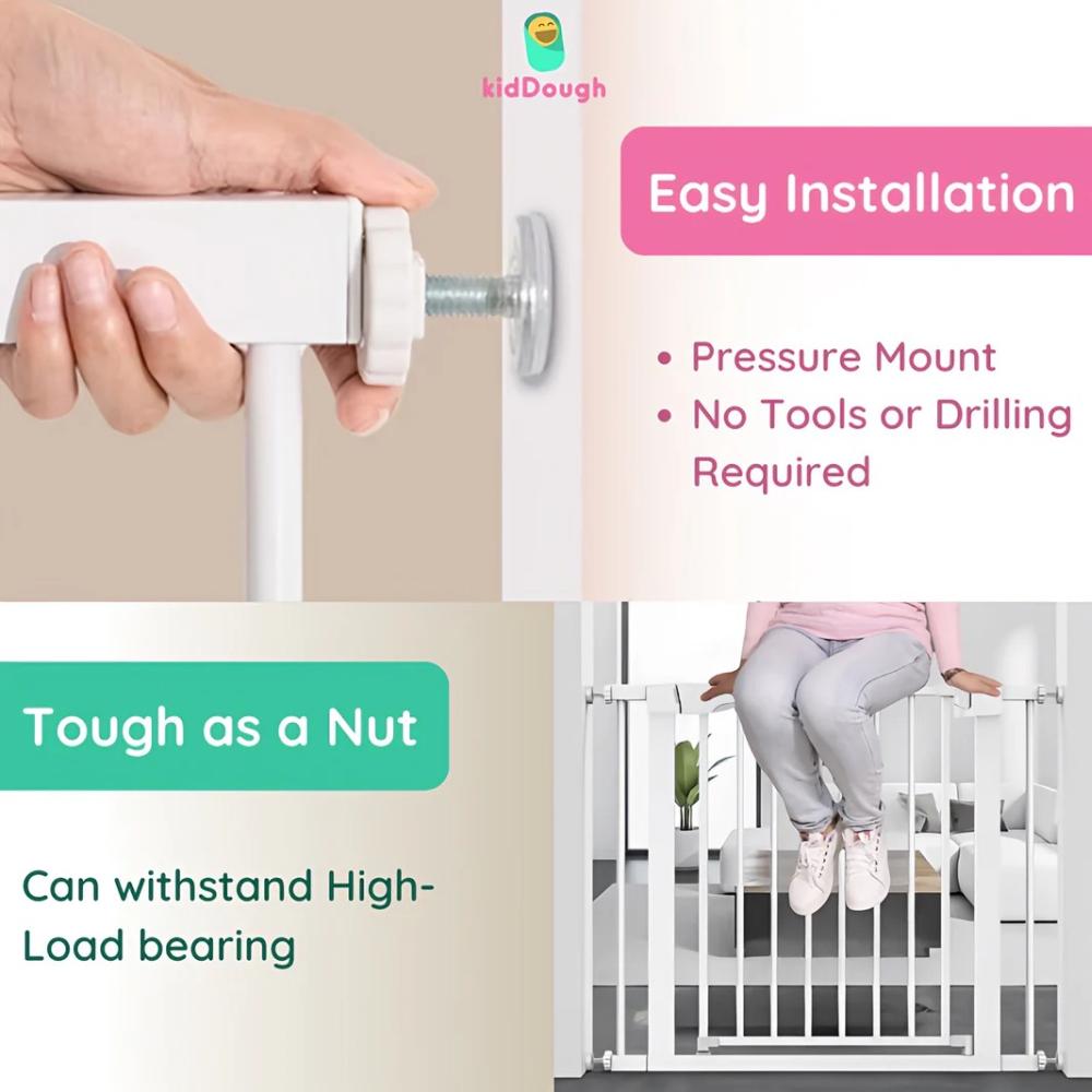 Kiddough Baby Safety Gate - (124-131cms Adjustable Width Coverage)