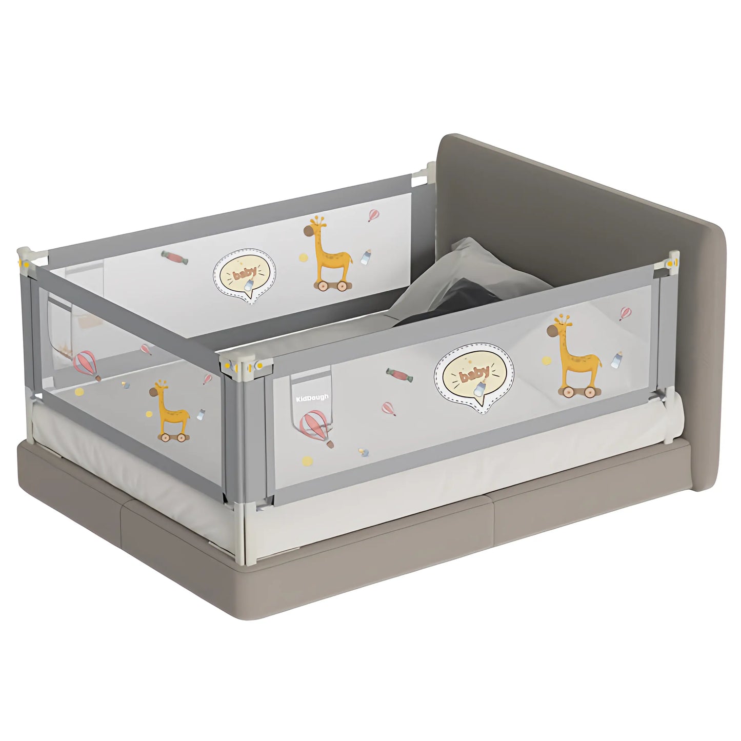 Kiddough Bed Railing for Baby Safety (6ft*5ft*6ft, Three Side, Grey)