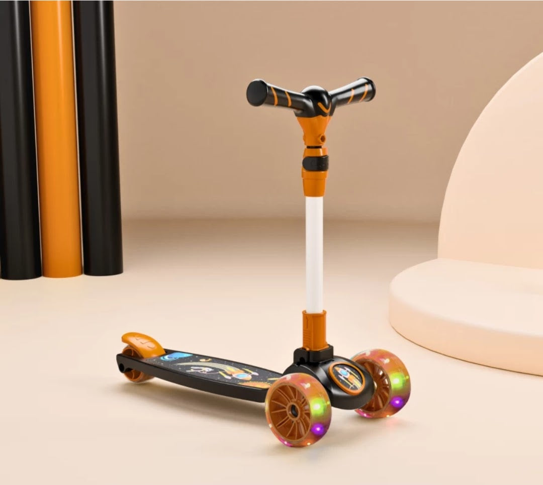 Foldable Kick Scooter for Kids of 3+ Years, 4 Level Height Adjustment Handle, in Built LED Light Wheels with Rear Brake Main image